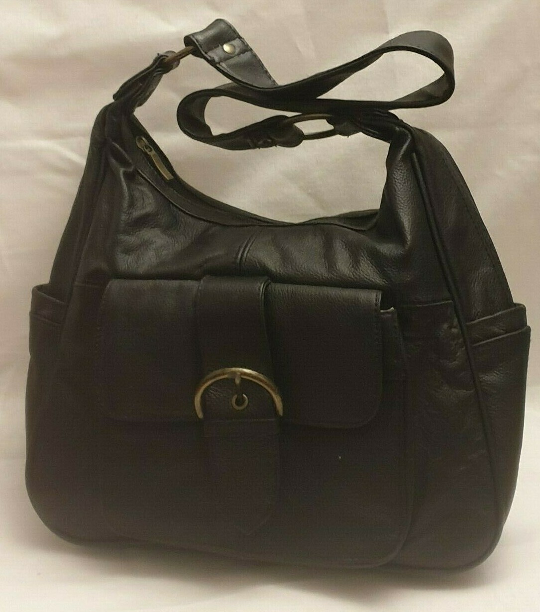 Allesandro Ferrera Genuine Real Italian Leather Scoop Handbag Front Pocket