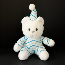 VTG Soft Things Teddy Bear Plush Nylon One-Piece Pom Pom Hat White Blue Stripe