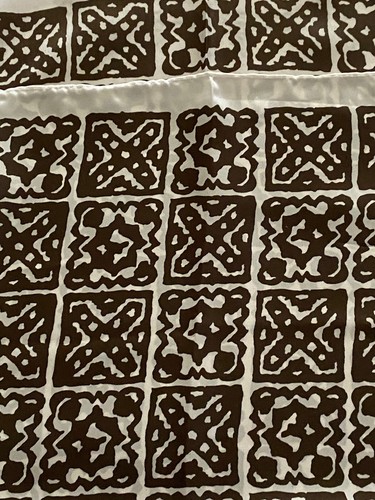 Vintage 1970's Japanese Scarf Hankie 100% Acetate Brown White Abstract Geometric - Picture 2 of 15