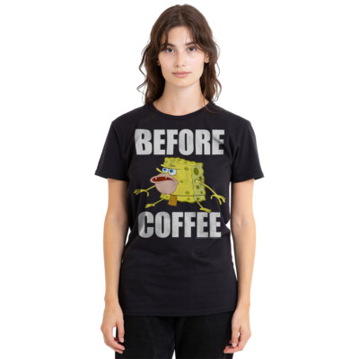 Spongebob Before Coffee Meme Damen T-Shirt S-2XL, schwarz