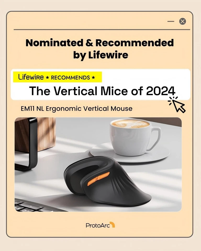 ProtoArc EM11 NL Ergonomic Mouse, Wireless Vertical Mini Mouse Black-UK - Image 2 of 4