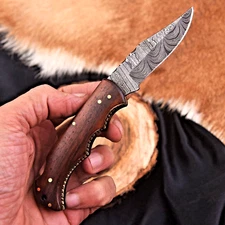 CUSTOM HAND MADE FORGED DAMASCUS STEEL FOLDING POCKET KNIFE Wood Handle 1296