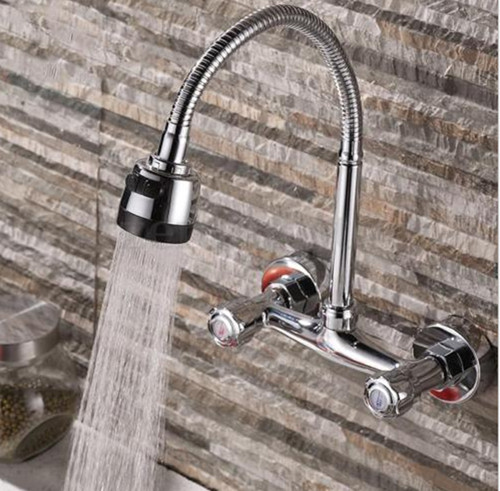 Zweigriff Wasserhahn Armatur Küche Ausgußbecken Mischer Wandarmatur Spültisch