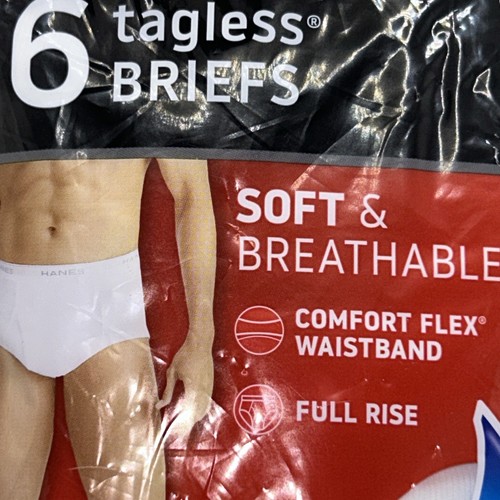 Hanes Briefs 6-Pack Men XL Tagless Tighty-Whitey Comfort Soft Waistband Wicking - Picture 5 of 8