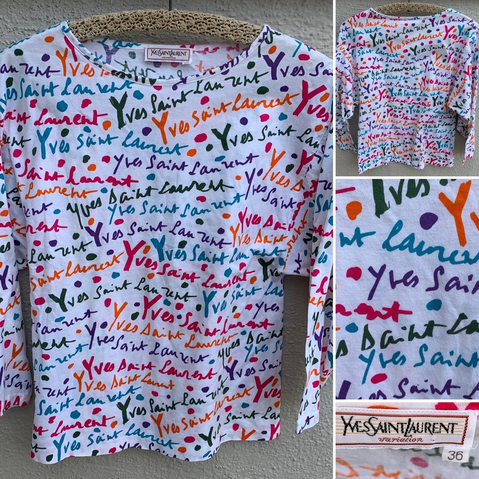 T shirt vintage Yves Saint Laurent firma DOP YSL taglia 36