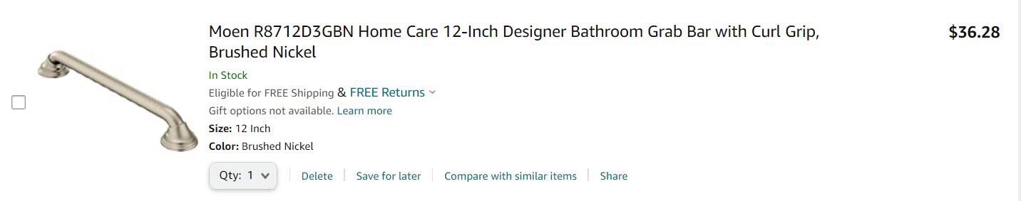 Moen 12" Inch Grab Bar Brushed Nickel for Shower, Bathroom, Toilet NEW