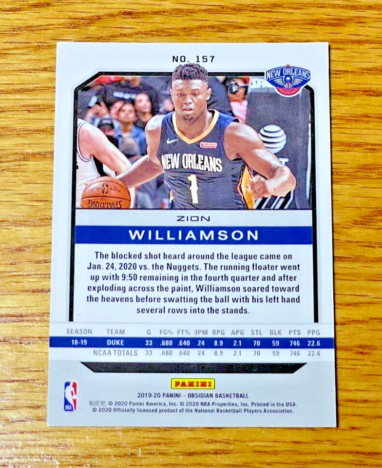 ZION WILLIAMSON 2019-20 Panini Obsidian #157 Rookie RC White Pulsar SSP /20 - Image 2 of 2