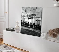 People near Fashion Store B&W Photograph Stretched Canvas 40x50cm Print