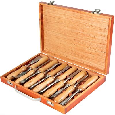 Woodworking 12pcs Lathe Chisel Wood Carving Hand Chisel 3-3/4Inch Blade Length