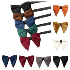 Men Cow Horn Shaped Velvet Big Bowtie Solid Adjustable Pre-tied Oversize Bow Tie