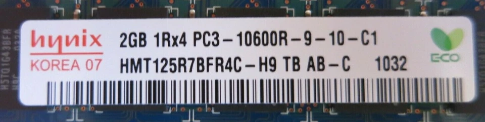 Hynix HMT125R7BFR4C-H9 4GB 2x2GB PC3-10600 DDR3-1333MHz ECC CL9 240P DIMM Memory - Image 3 of 3