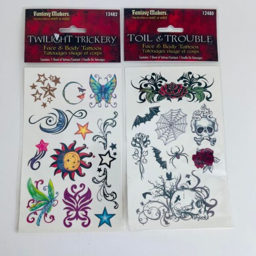 2 Sheets Assorted Designs Fantasy Makers Face & Body Temporary Halloween Tattoos - 第 1/3 張圖片