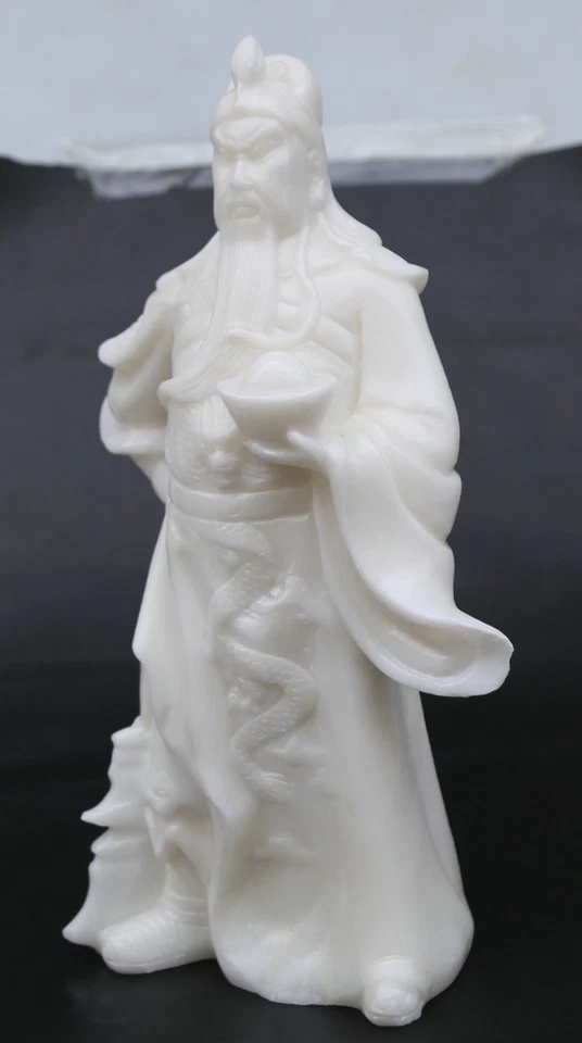 China Natural Blanco Jade Guangong Guan Gong Yu Guerrero Dios Dragón Bestia Estatua Foto 3 de 4
