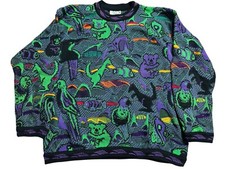 Vintage Australian COOGI Knit Crew Neck Sweater Fish Animals Bird Pattern L