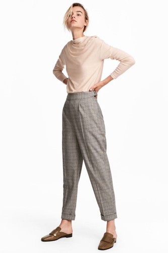 H\u0026M Check A quadri principe di Galles Pantaloni Pantaloni Beige Taglia 10 |  eBay