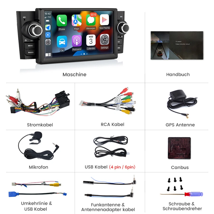 Für Fiat Grande Punto Linea 07-12 Autoradio 2+64GB Android 14 Apple Carplay GPS - Bild 3 von 4