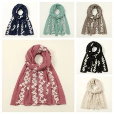 Women Plain Embroidery Flower Scarf Long Wide Soft Shawl Wrap Headscarf Scarves