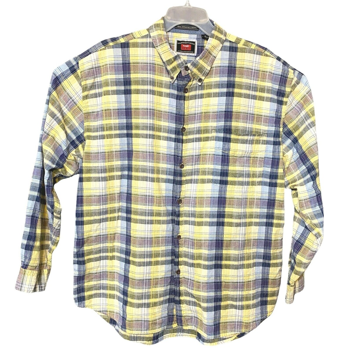 Wrangler Hero Button Down Shirt Mens Size XL XLarge Yellow Blue