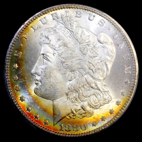 1880-S Morgan Silver Dollar $1 PCGS MS64 ☆☆☆Rainbow Toning☆☆☆