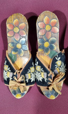 Vintage 40s Carved Wooden Sandals Handpainted, from Philippines PLZ READ
