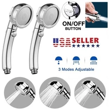 2pcs 3 Mode High Pressure Showerhead Handheld Shower Head with ON/Off/Pause USA