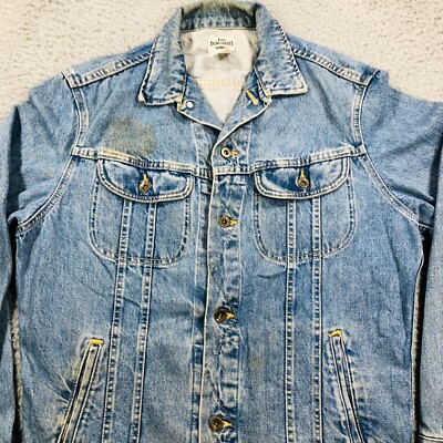 Vintage Lee Dungarees Jacket Mens Medium Long Blue Denim Jean