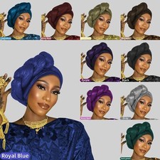 Women's Braids Turban Cap African Auto Gele Headtie Nigerian Head Wrap Party Hat
