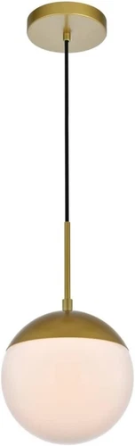 Living District Eclipse 1-Light Metal & Glass Pendant in Frosted White/Brass - Picture 1 of 6