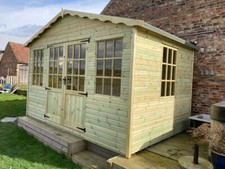 14X10 HEAVY DUTY SUMMER HOUSE TIMBER PRESSURE TREATED GARDEN OFFICE T&G CLADDING