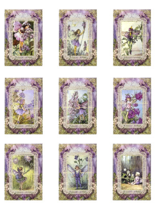 Vtg Purple Flower Fairies C Barker A MULTI-SIZE SET Cotton Fabric Quilt Blocks