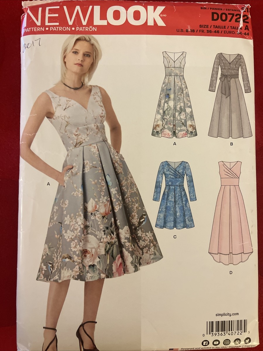 *UNCUT* 2017 New Look pattern #D0722 - Dress, Short, Long w/Sleeves - Sz:  8-18
