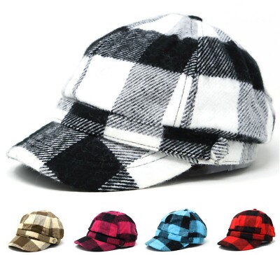 Women's Plaid Checker Applejack Cap Newsboy Hat Winter Spring Warm Fashion Gift