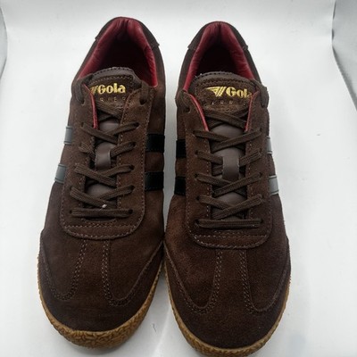 Gola Classics Harrier Suede Vintage Trainer Sneaker Brown Black Retro Stripe Sz