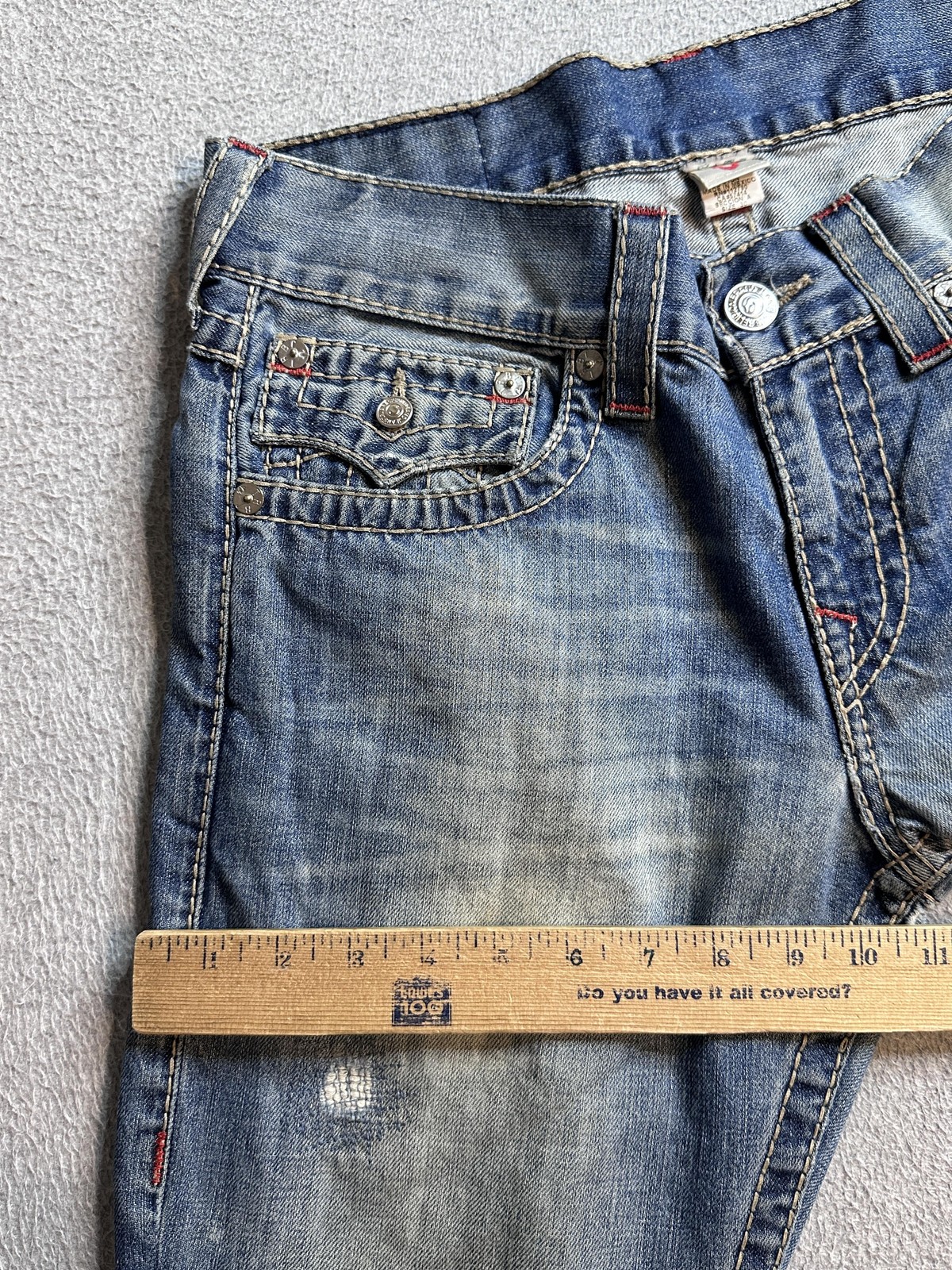 True Religion Section Boot Cut Jeans Mens 30 (33x28) Blue Distressed Bootcut thumbnail 7