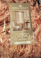 2 JC Penny Royal Velvet Panel Curtains, HILTON DAMASK Pattern Window Treatment 