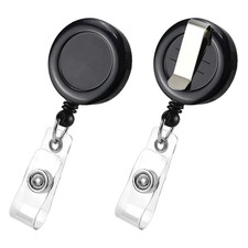 2 Pack Retractable Name Badge Holder Reel with Belt Clip 2Pack, Black