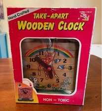 Winston Toy Corp. Hand Crafted Wooden Take Apart Clock Learning Toy 1987 Vintage