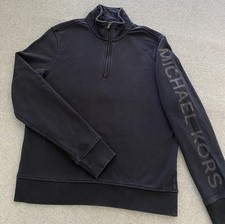 Michael Kors 1/4 Zip Sweatshirt Men M Navy Logo Long Sleeve Pull Over Cotton