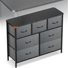 Dresser for Bedroom with 7 Drawers Storage Drawers Organizer Unit Curved Grey