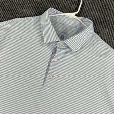 Hickey Freeman Polo Shirt Mens XL Extra Large White Blue Striped Short Sleeve