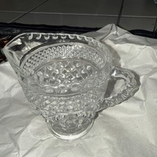 Vintage Pressed Glass Creamer 4” Diamond Pattern Heavy Clear Pitcher