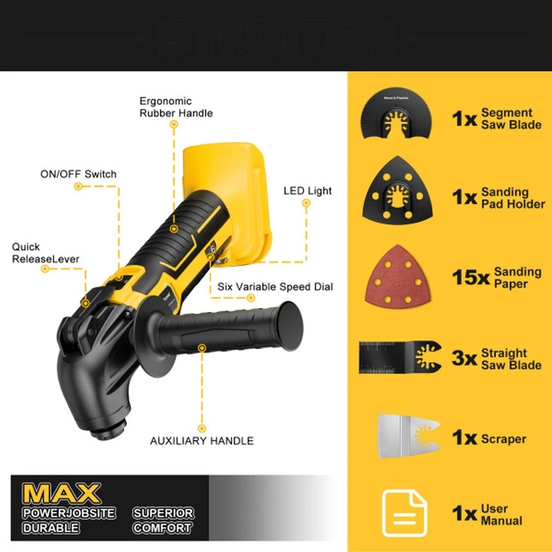 Cordless Oscillating Multi Tool Sander Cutter 6 Speeds For DeWalt 18V XR Battery - Image 2 of 4
