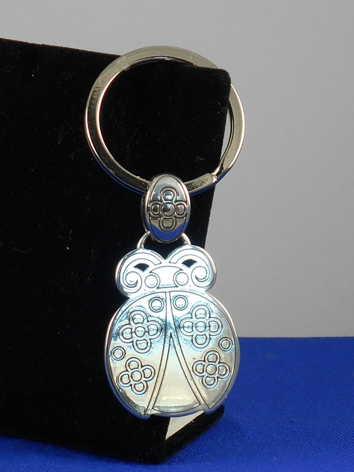 Brighton Silver Plated LADYBUG LADY BUG Flower Red White Enamel Keychain Key Fob