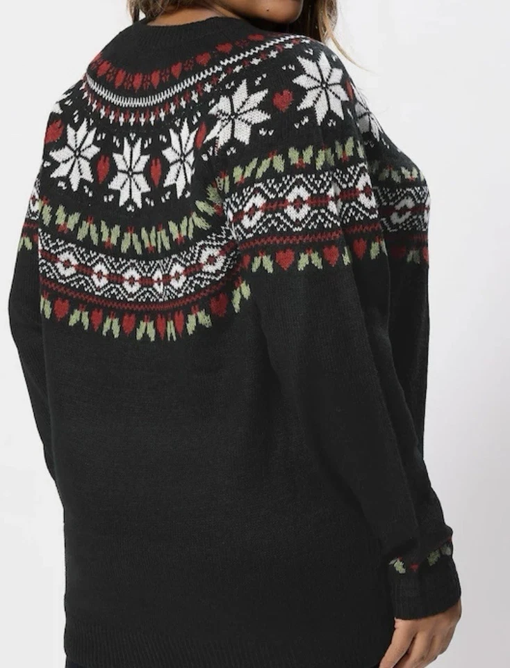 Ex Yours Curve Black Fairisle Long Sleeve Christmas Jumper Plus Sizes 14-36 - Image 4 of 4