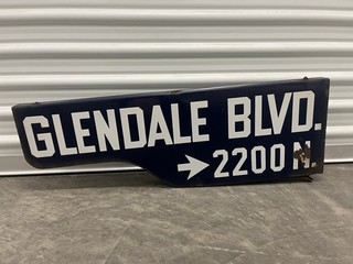 1946 62 Los Angeles Porcelain SHOTGUN Street Sign GLENDALE BLVD RARE! Echo Park