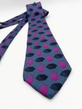 Vintage 50s Strathmore All Silk Tie Blue Magenta Geometric Mid-Century 60  