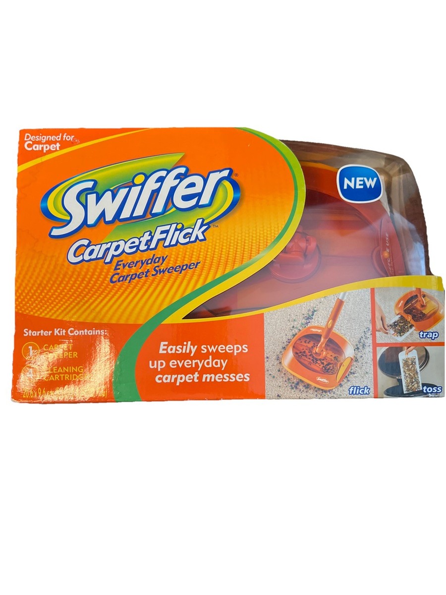 New SWIFFER Carpet Flick Starter Kit Sweeper Cleaner + 4 Cleaning