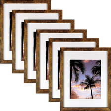 11x14 Picture Frames Set of 6 Brown MDF With Mat 8x10 Wall Hanging Gallery Plexi