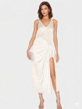 Show Me Your MuMu Hampton Wrap Midi Dress Luxe Satin White Bridal Prom Size S
