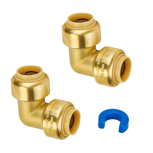 1/2 Inch 90 Degree Elbow Push to Connect Brass Plumbing Fittings 2 PCS